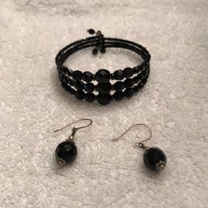 Vintage black bead cuff bracelet and earrings BUNDLE 3 for $25